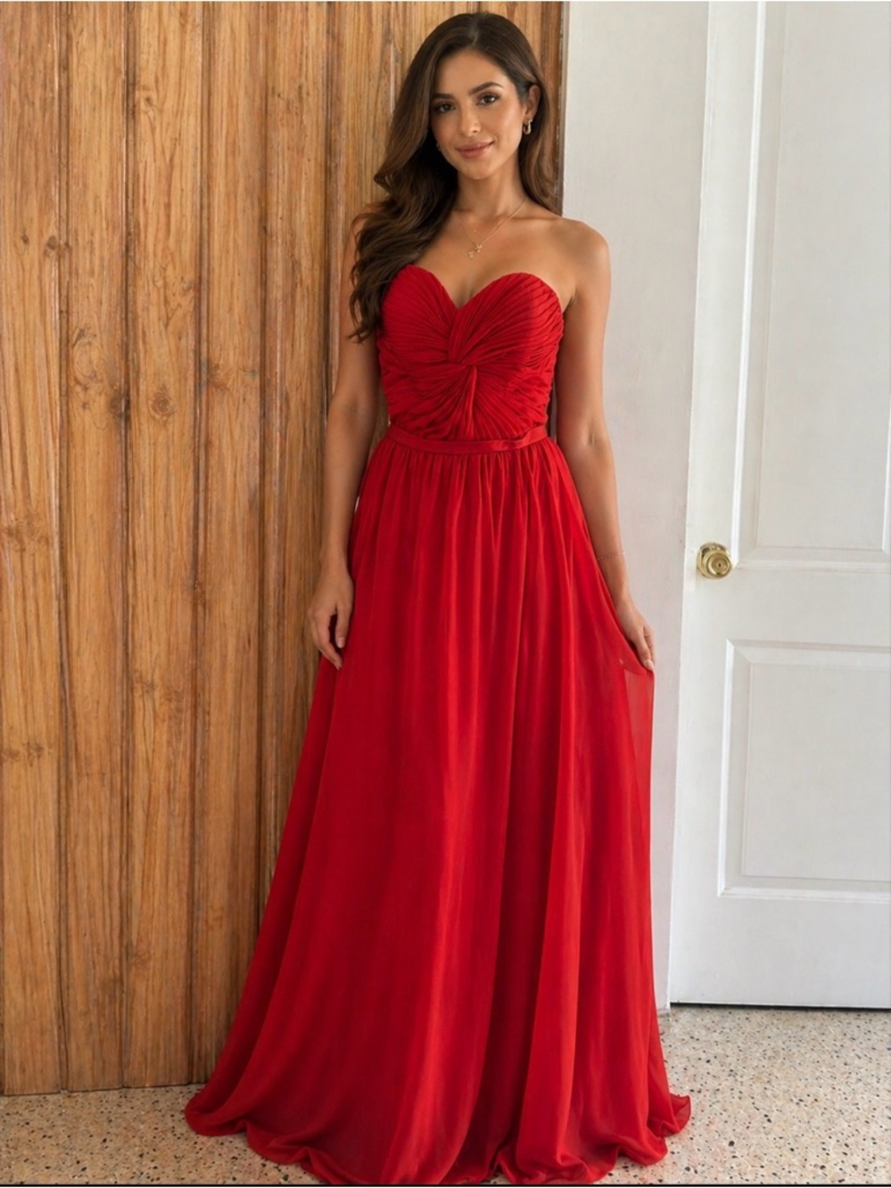 Foryoudress Stunning Red Sweetheart Neckline Pleated Maxi Dress, size 12.